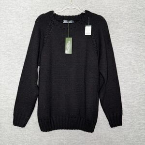 Woolovers Mens Sweater Crew Neck Merino Wool Cashmere Fisherman Black New NWT